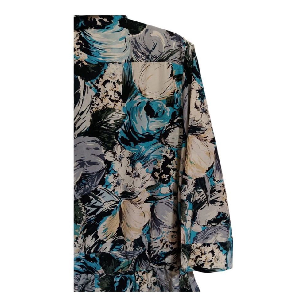 Nicole Farhi Silk Blend Turquoise Floral Button Up Belted Retro Midi Dress - Picture 11 of 16